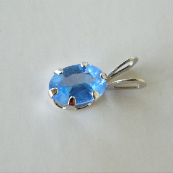 Solid 14k White Gold Blue Topaz Pendant - Picture 2 of 5